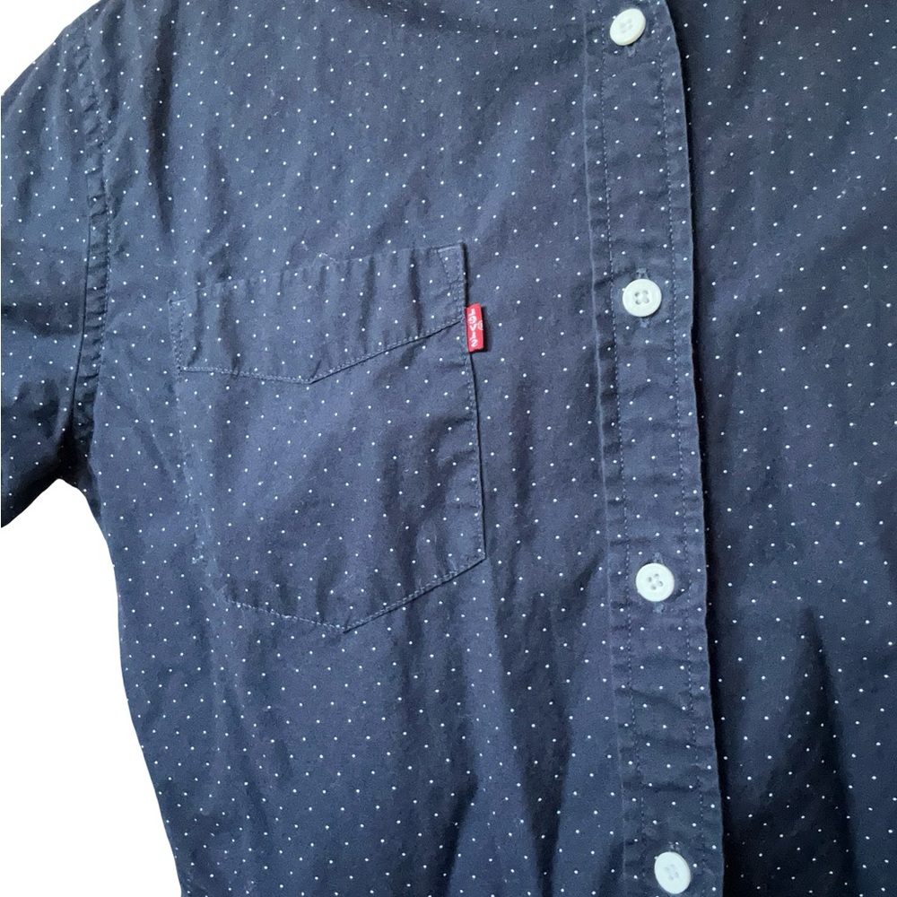 Vtg Men’s Levi’s Navy Polka Dot Button Down Cotton Shirt Standard Fit Unisex - Picture 7 of 12